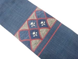 アンティーク　横段に花模様織り出し名古屋帯（着用可）